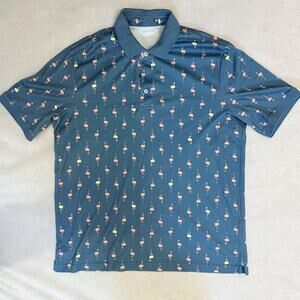 Lands' End Polo Shirt Mens Large Flamingo Print Traditional Fit Short Sleeve